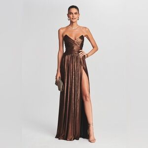 Elegant Strapless Brown Evening Gown